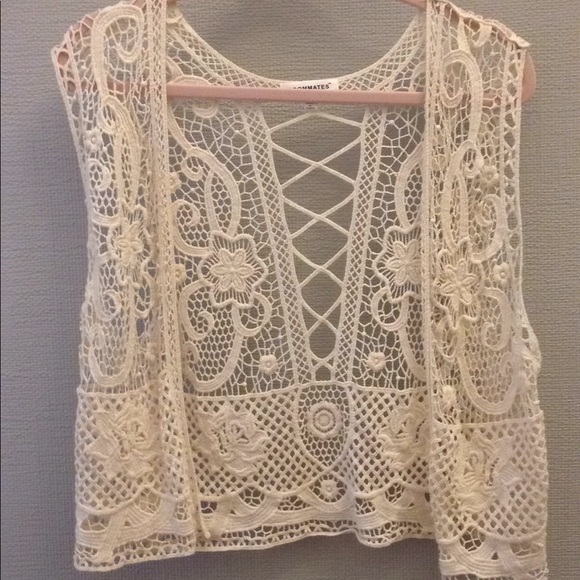 Roommates Jackets & Blazers - Crochet  Boho Ivory or cream vest